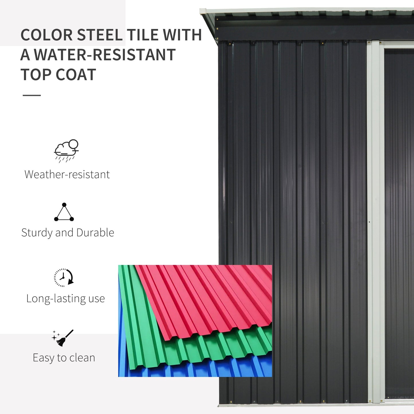 Galvanised 5 x3' Single Door Pent Garden Store Steel Black by Steadfast