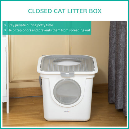 PawHut Cat Litter Box Pet Toilet Enclosed Kitten Pan w/ Front Entrance Top exit Scoop