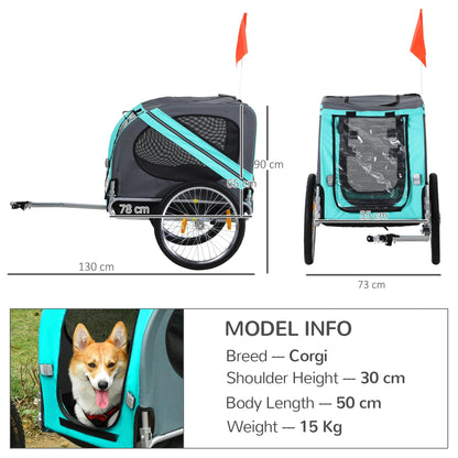 PawHut Pet Bicycle Trailer Dog Cat Bike Carrier Water Resistant for Outdoor Green