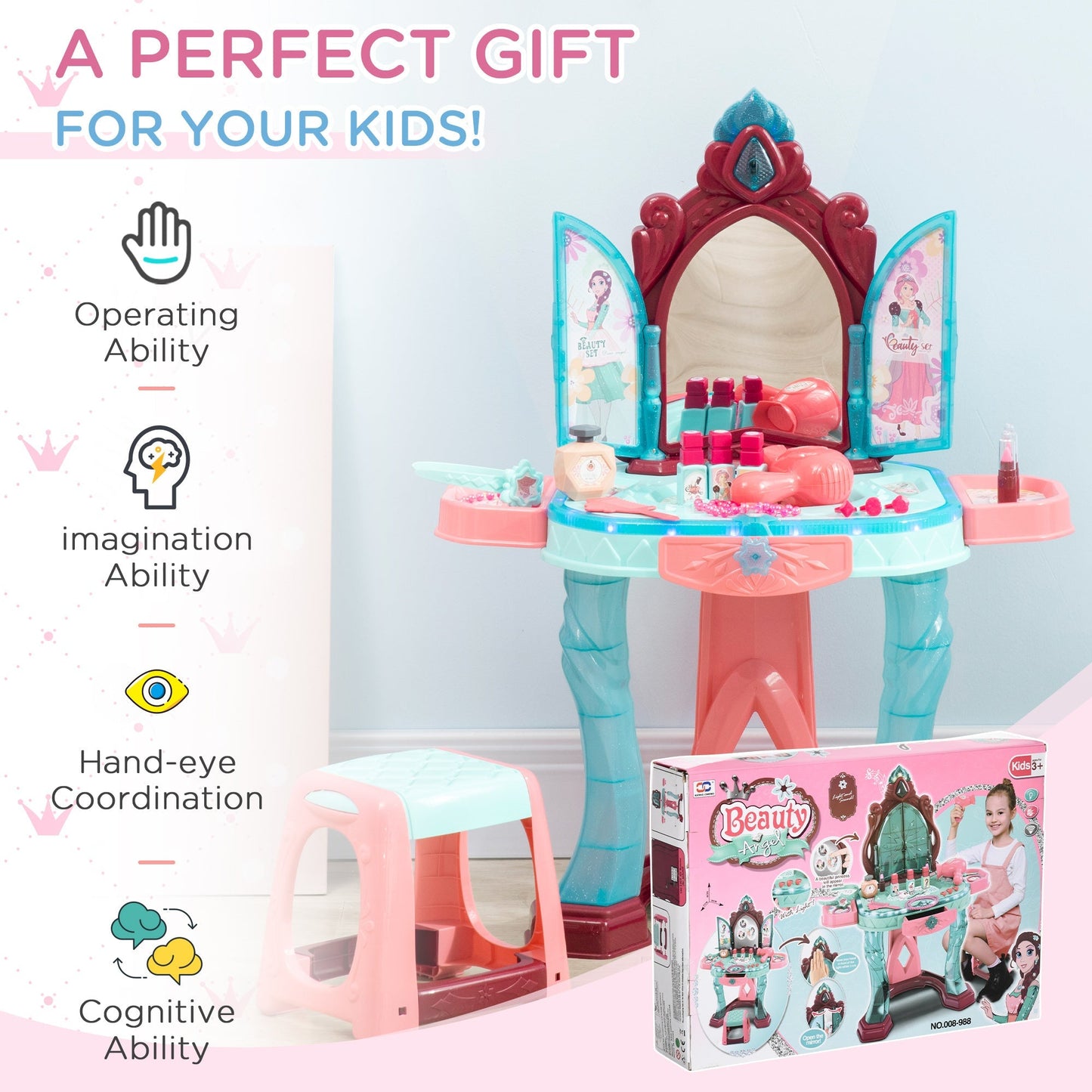 31 PCS Kids Dressing Table Set with Magic Princess Mirror