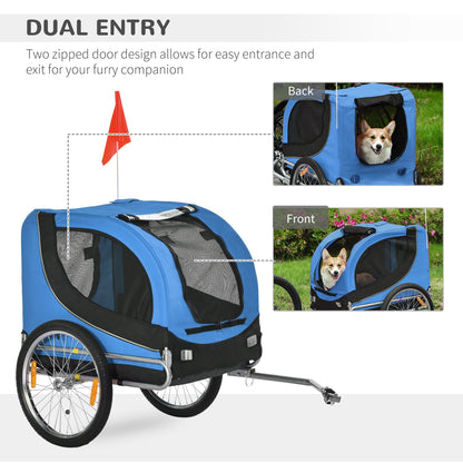 PawHut Steel Dog Bike Trailer Pet Cart Carrier for Bicycle Kit Water Resistant with Hitch Coupler Travel Black and Blue