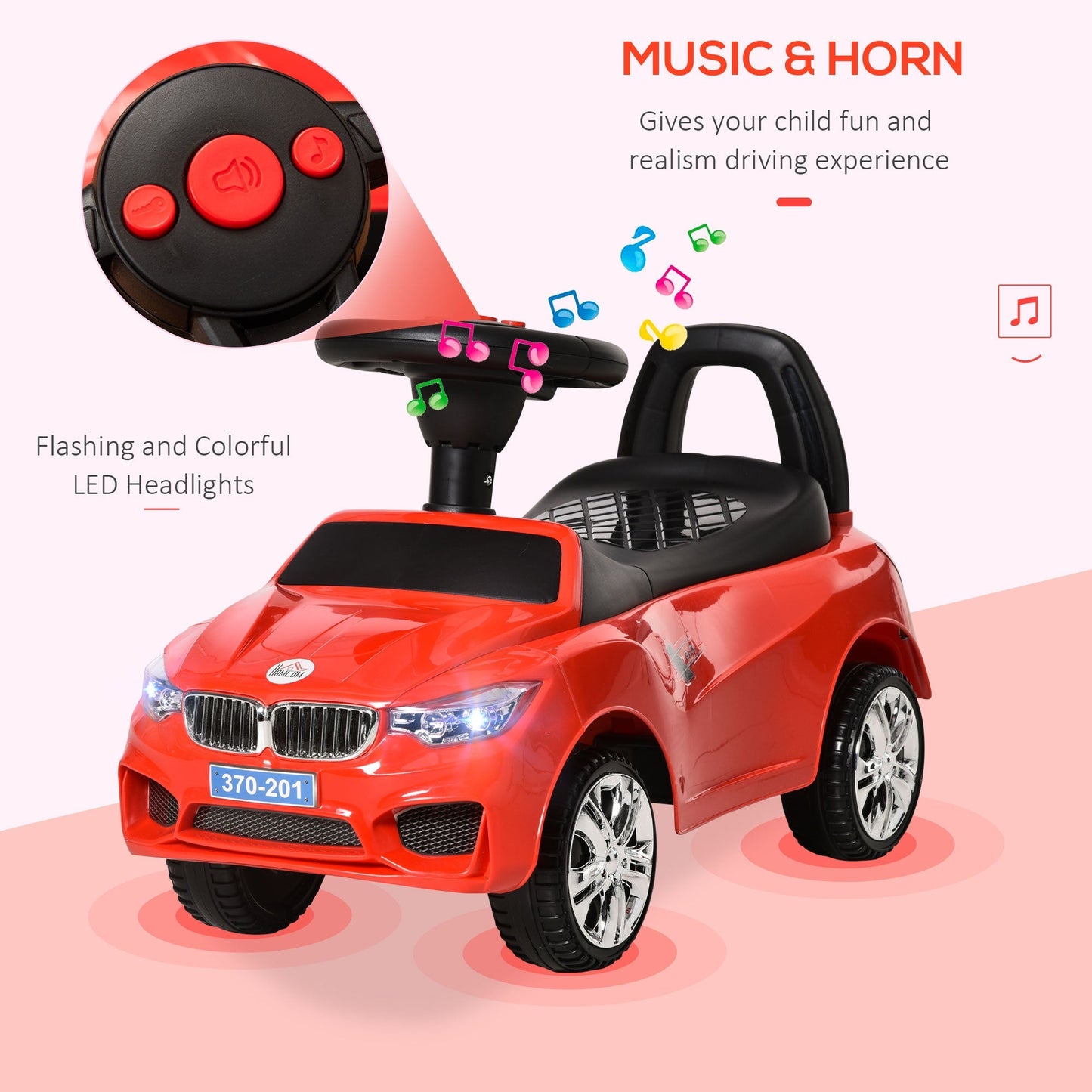 Ride on Sliding Car Baby Walker Horn Music Working Lights Storage No Power Red