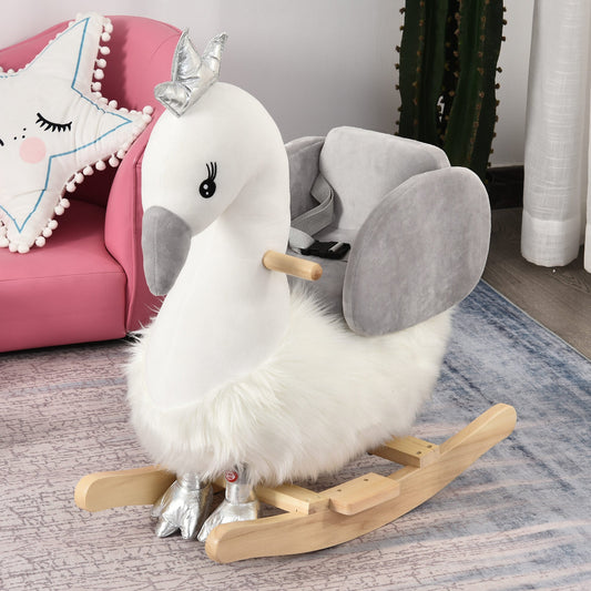 Toddlers Swan Plush Rocking Ride On w/ Sound White/Grey