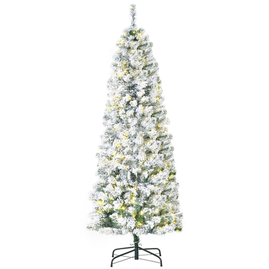 5 Foot Prelit Christmas Tree Artificial - White Frosted Green with LED Lights Warm White 348 Tips