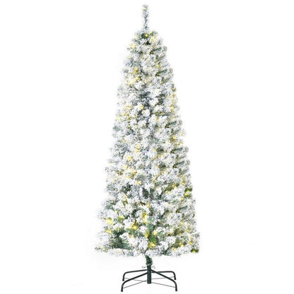 5 Foot Prelit Christmas Tree Artificial - White Frosted Green with LED Lights Warm White 348 Tips