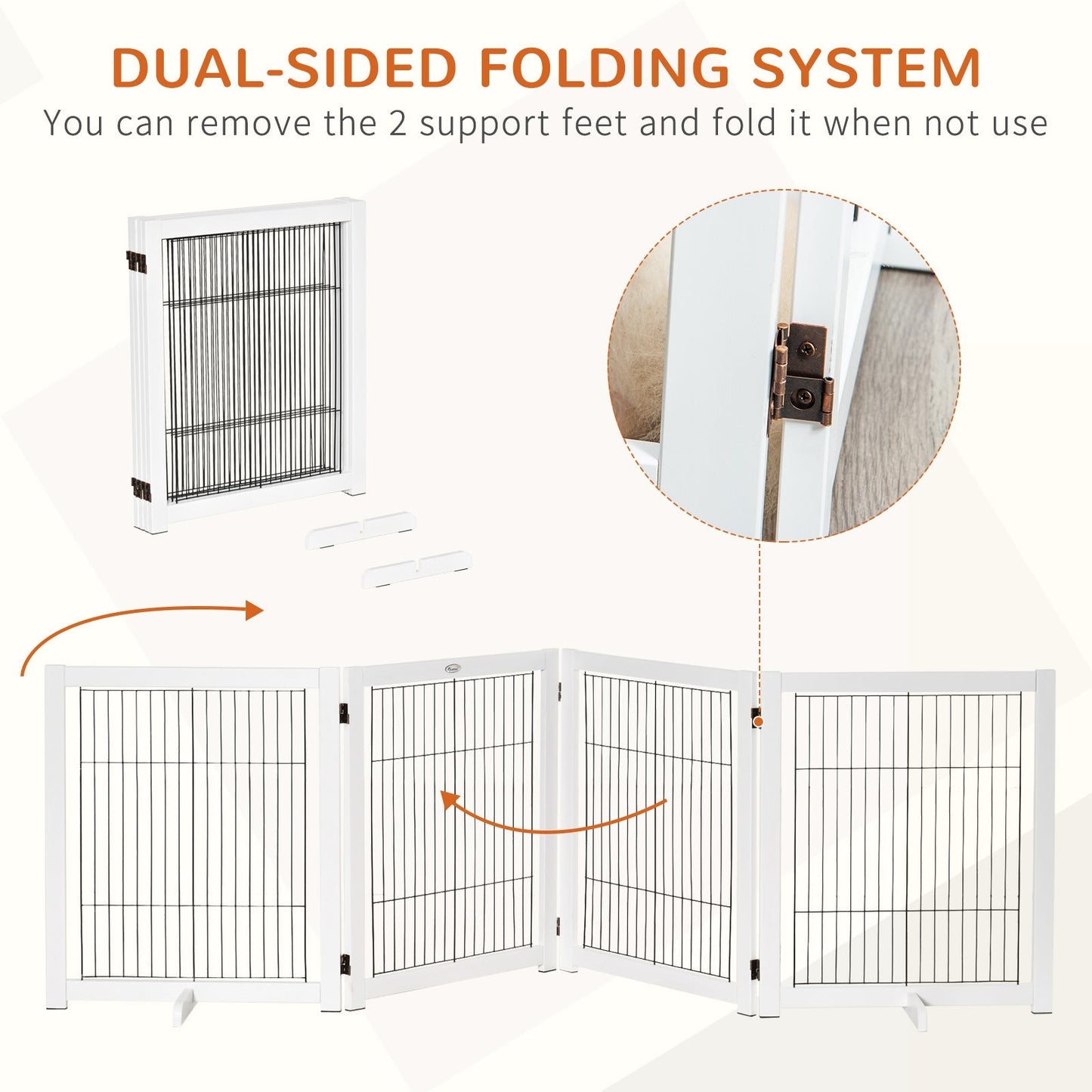 PawHut Freestanding Folding Pet Gate 4 Panels Dog Puppy Barrier with Support Feet