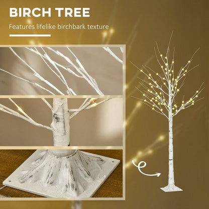 Homcom 6ft Artificial White Birch Tree Light with Warm White Pre-Lit LED Light for Indoor and Covered Outdoor Use