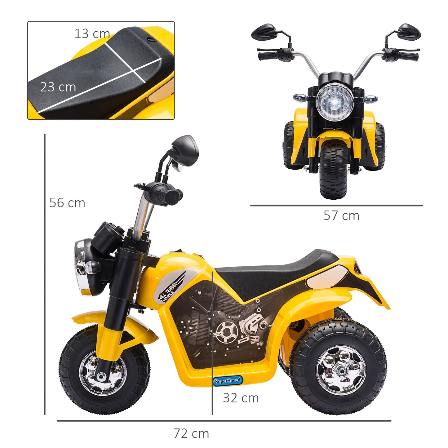 Homcom Kids 6V Electric Motorcycle Ride-On Toy Battery 18 - 36 Months Yellow