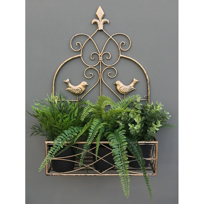 Scarthingwell Planter Metal Gold with Bird Pattern Wall Mounted - 53.3cm