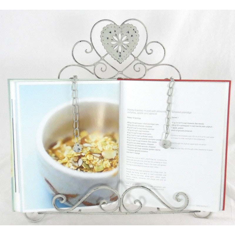 Scarthingwell Shabby Chic Recipe Book Holder Metal Cream with Heart Pattern - 39cm