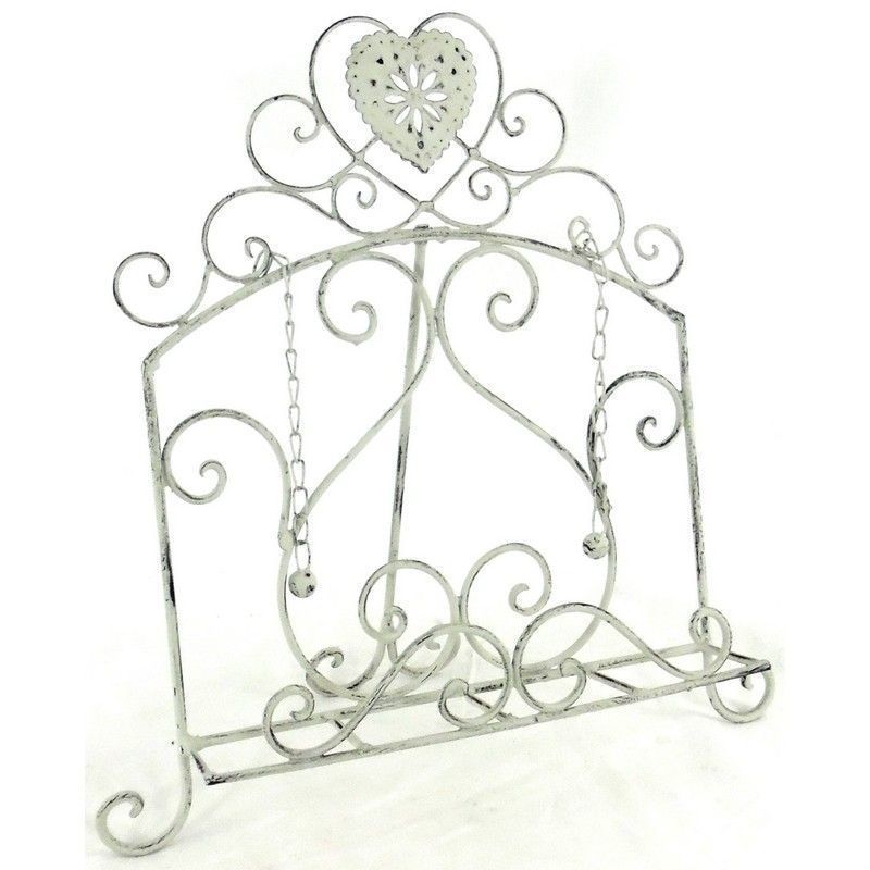 Scarthingwell Shabby Chic Recipe Book Holder Metal Cream with Heart Pattern - 39cm