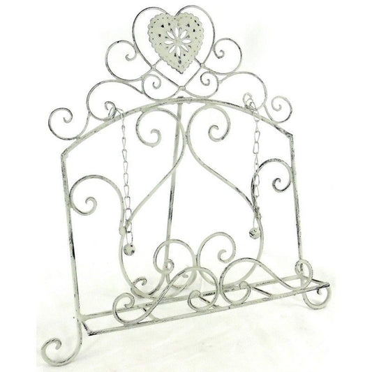 Scarthingwell Shabby Chic Recipe Book Holder Metal Cream with Heart Pattern - 39cm