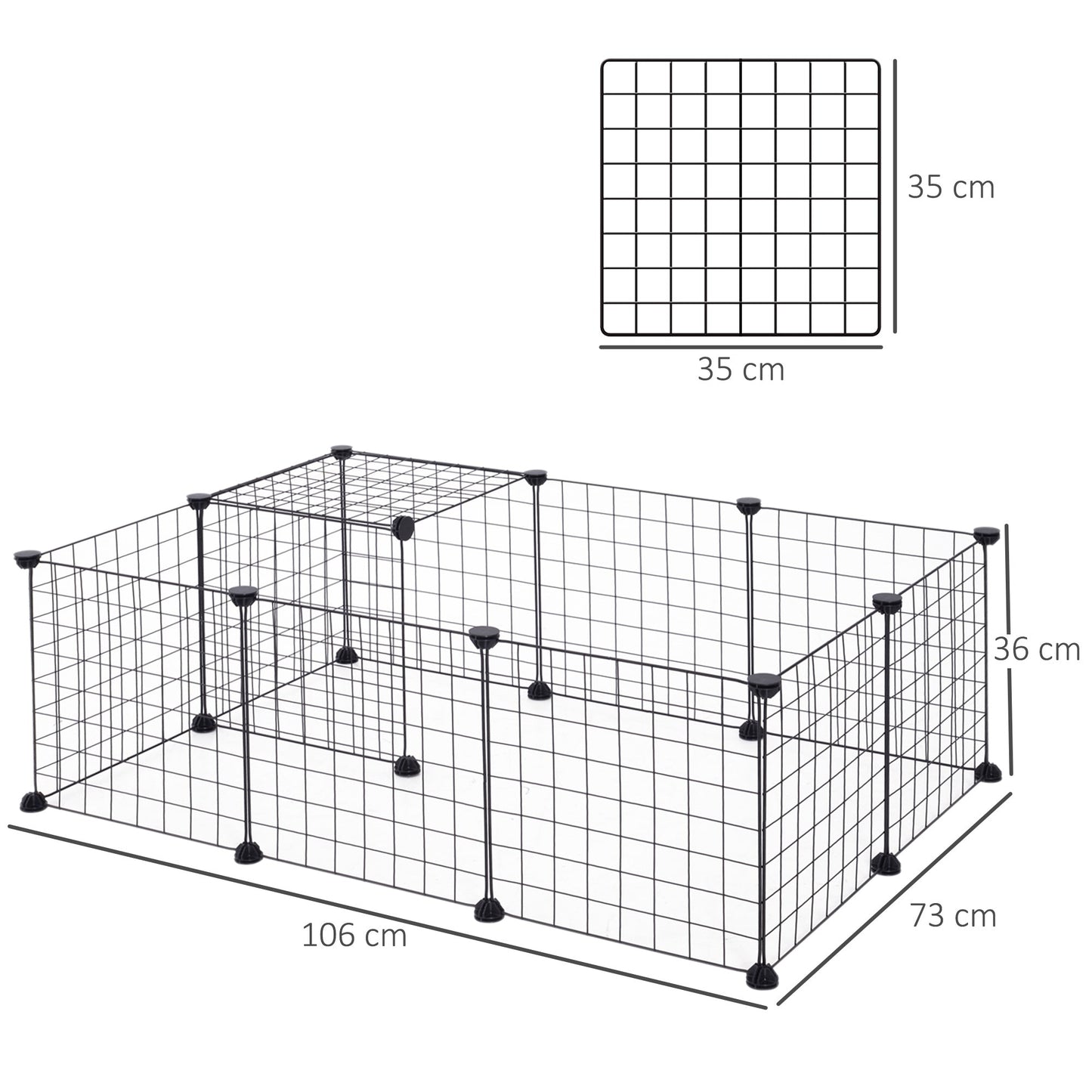 PawHut DIY Pet Playpen Metal Wire Fence 12 Panel Enclosure Indoor Outdoor Guinea Pig Rabbit Small Animals Cage Black