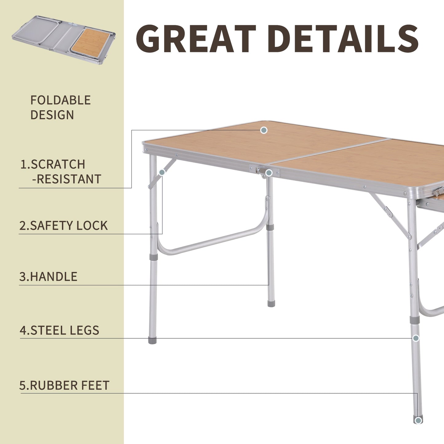 Aluminium Medium-density fibreboard-Top 4ft Folding Portable Outdoor Table Silver