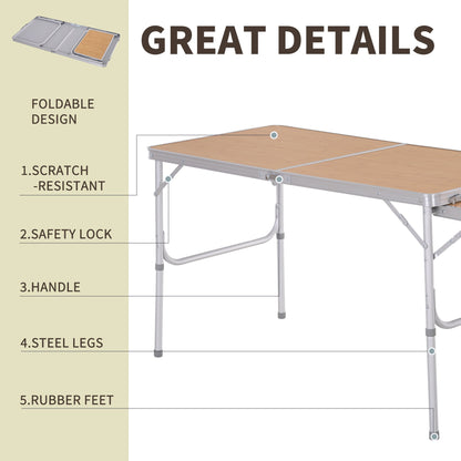 Aluminium Medium-density fibreboard-Top 4ft Folding Portable Outdoor Table Silver