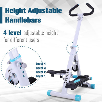 Stepper w/ Handle Hand Grip Workout Fitness Machine For Fitness Aerobic Exercise Home Gym White