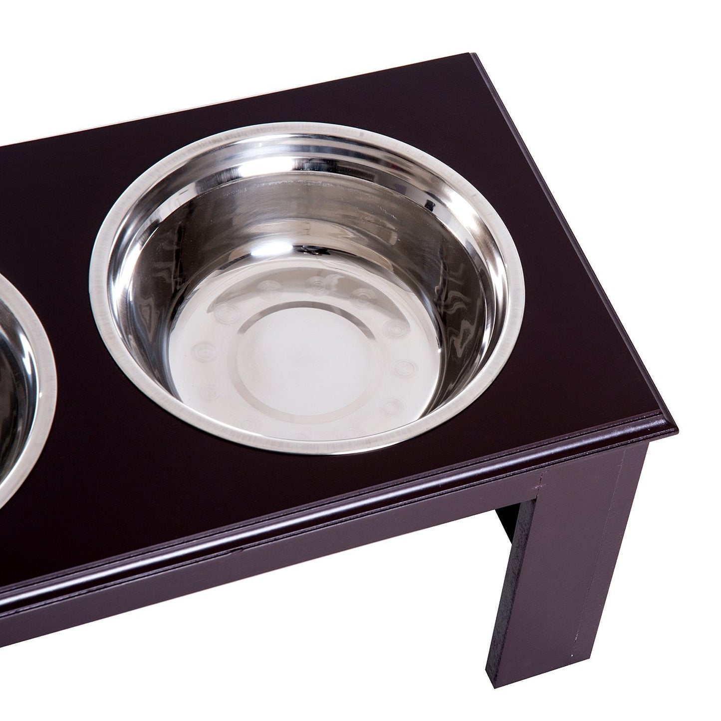 PawHut Stainless Steel Raised Dog Feeding Bowls with Stand for Small Medium Dogs Elevated Twin Pet Bowls Water Food Feeder 58.4L x 30.5W x 25.4H cm - Brown