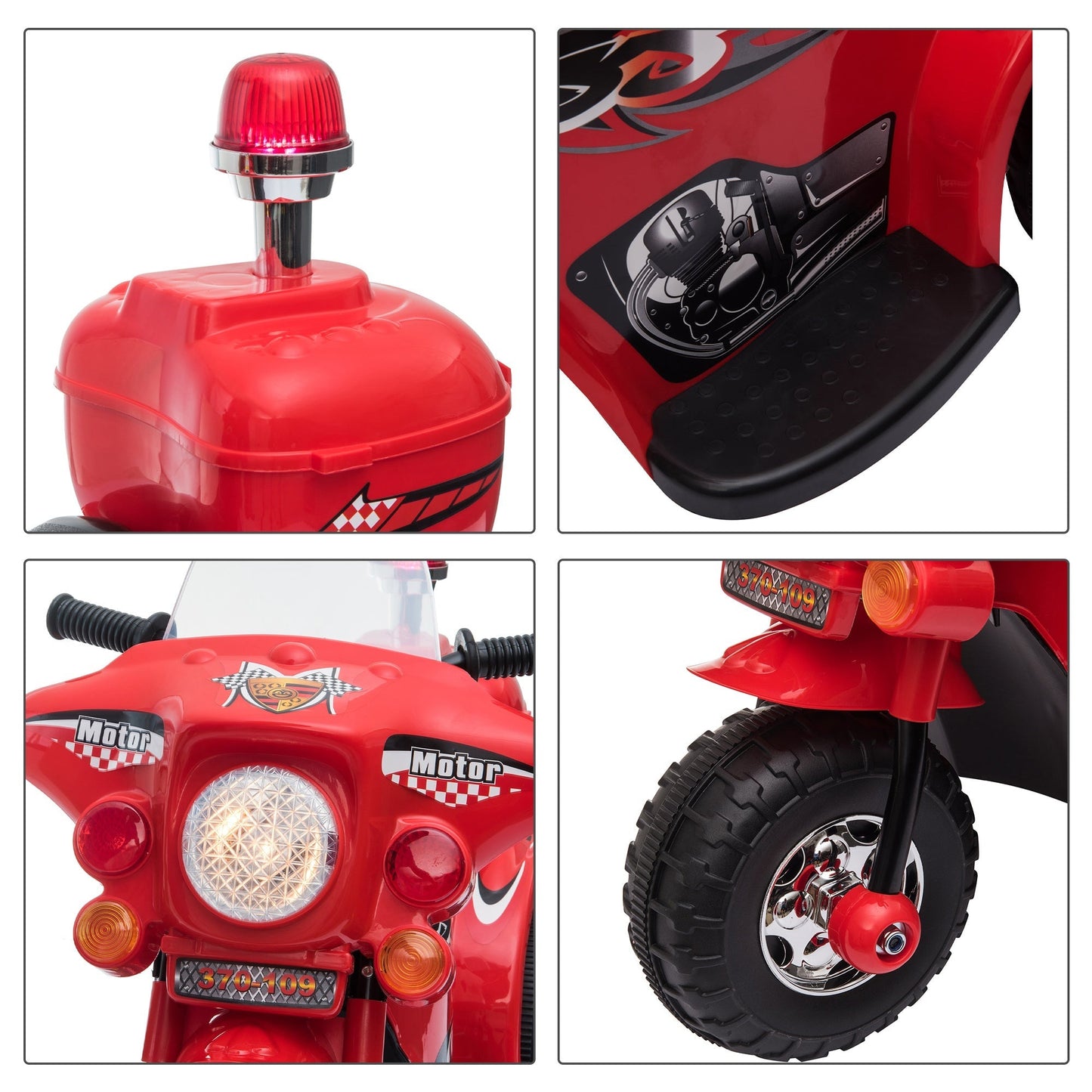 Kids 6V Electric Ride On Motorcycle 3 Wheel Vehicle Lights Music Horn Storage Box Red