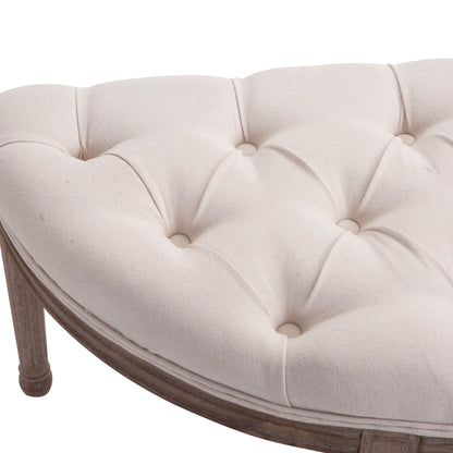 Homcom Rubber Wood Tufted Half-Circle Footstool Cream