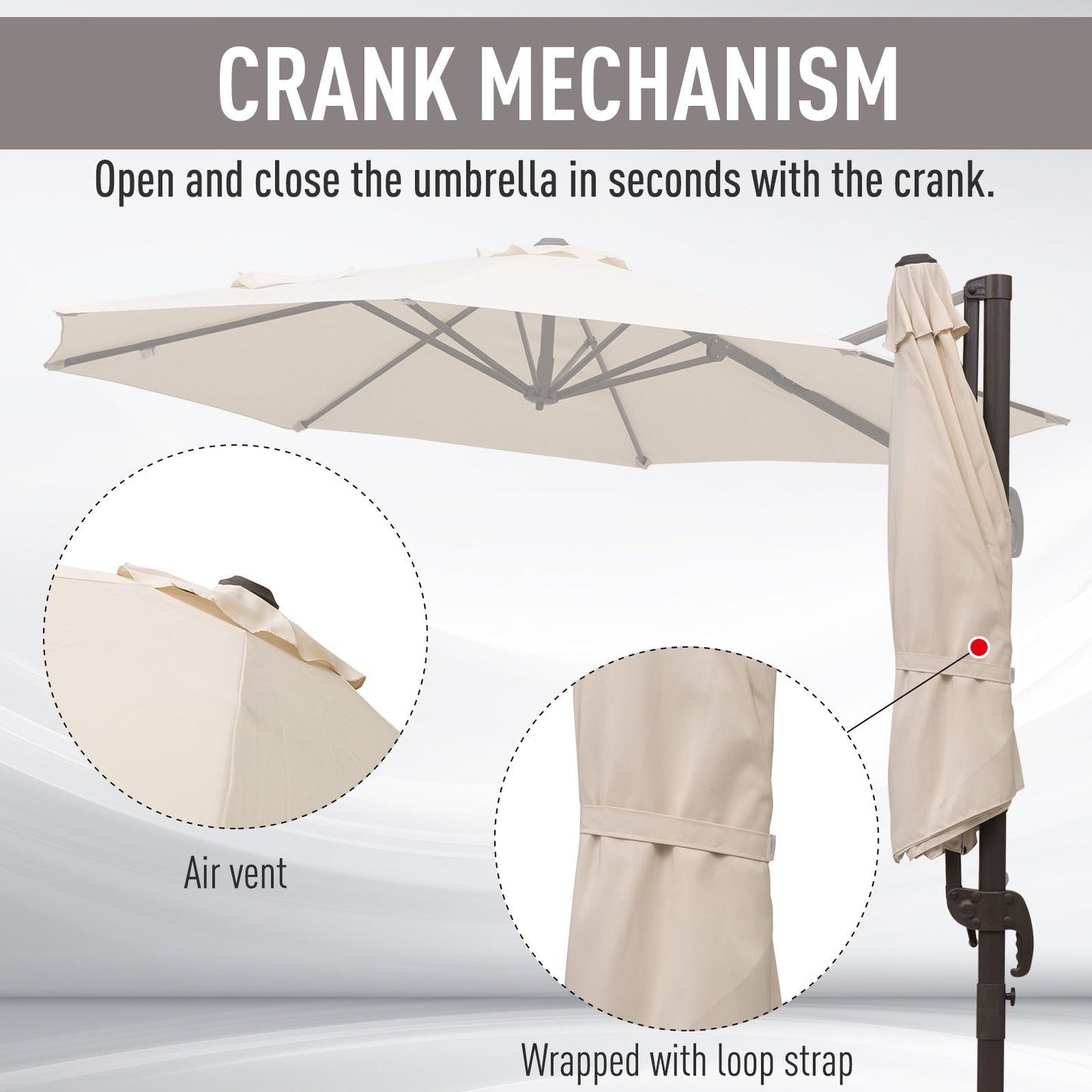 3 m Beach Hanging Umbrella Parasol W/Hand Crank-Beige