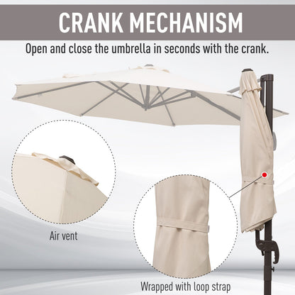 3 m Beach Hanging Umbrella Parasol W/Hand Crank-Beige