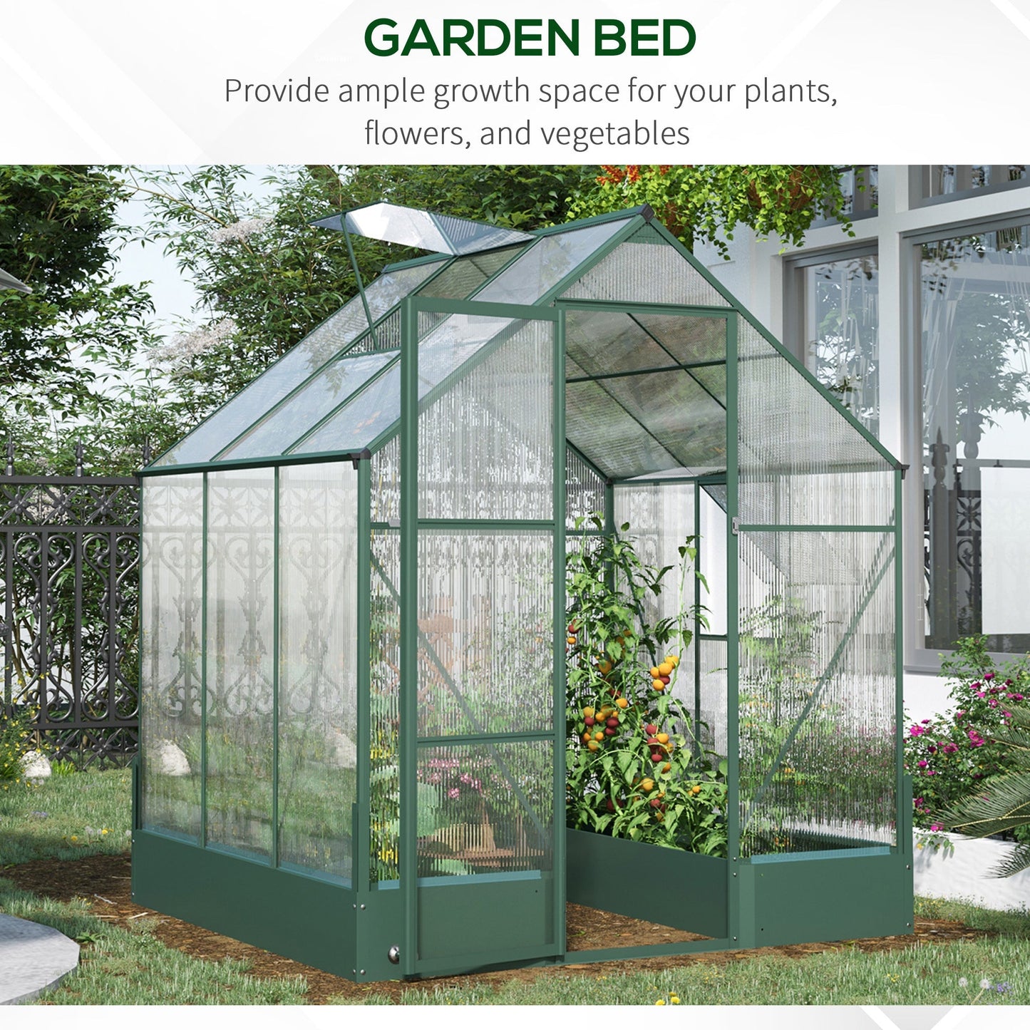 Garden Walk-in Aluminium Greenhouse Polycarbonate with Plant Bed