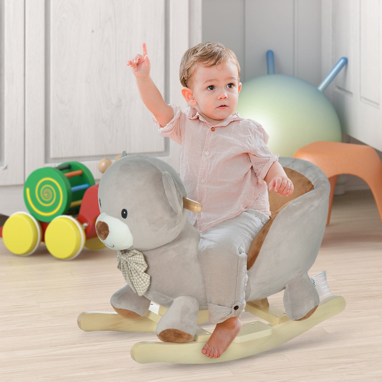 Toddlers Plush Bear Rocking Horse Grey