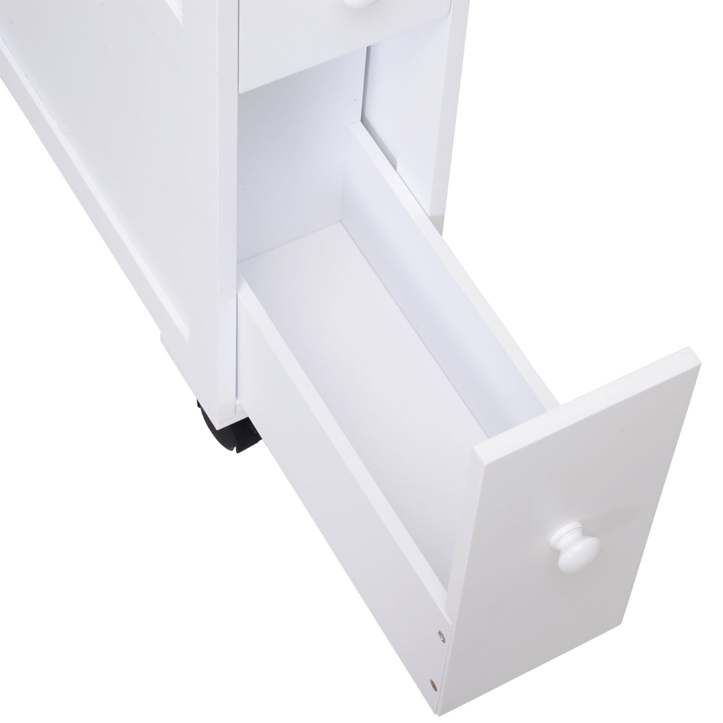 Medium-density fibreboard Narrow Rolling Bathroom Side Cabinet White