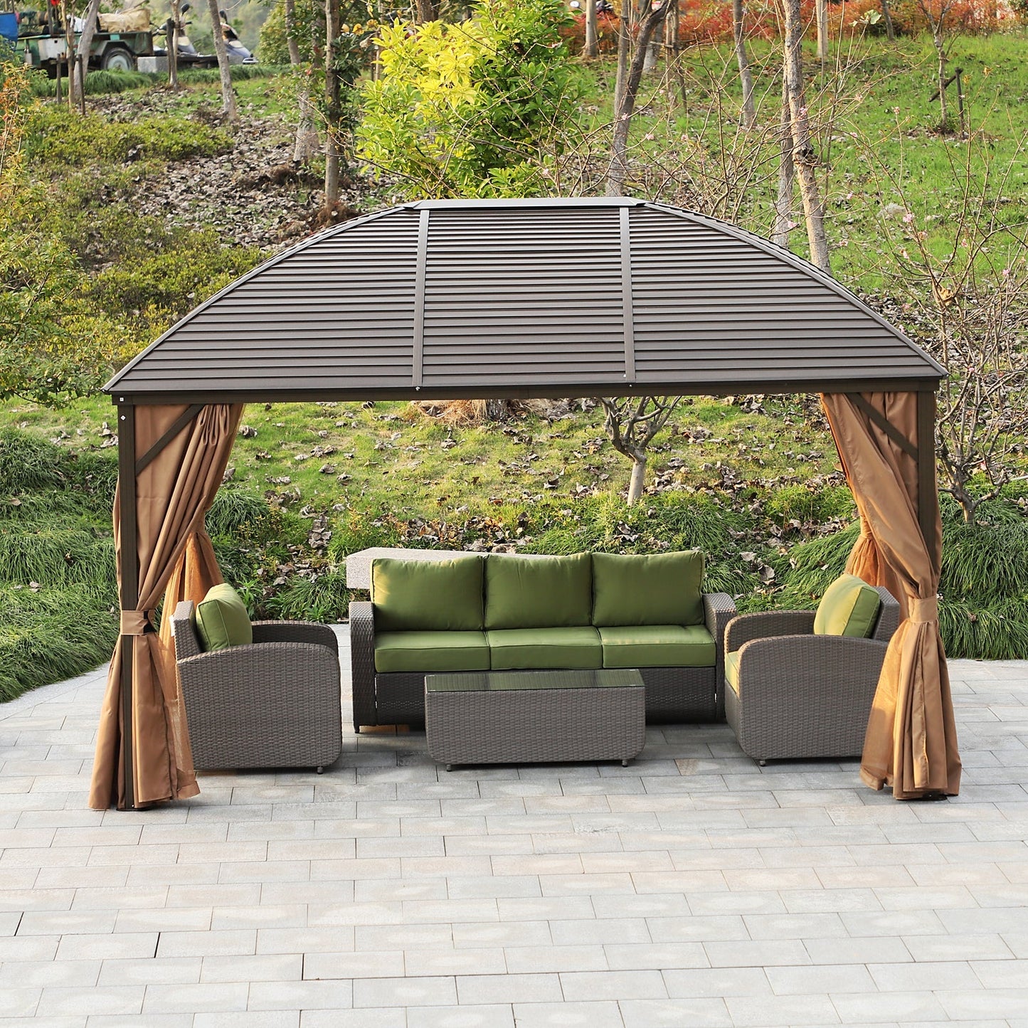 Outsunny 4 x 3M Steel / Aluminium Hardtop Gazebo Black & Khaki