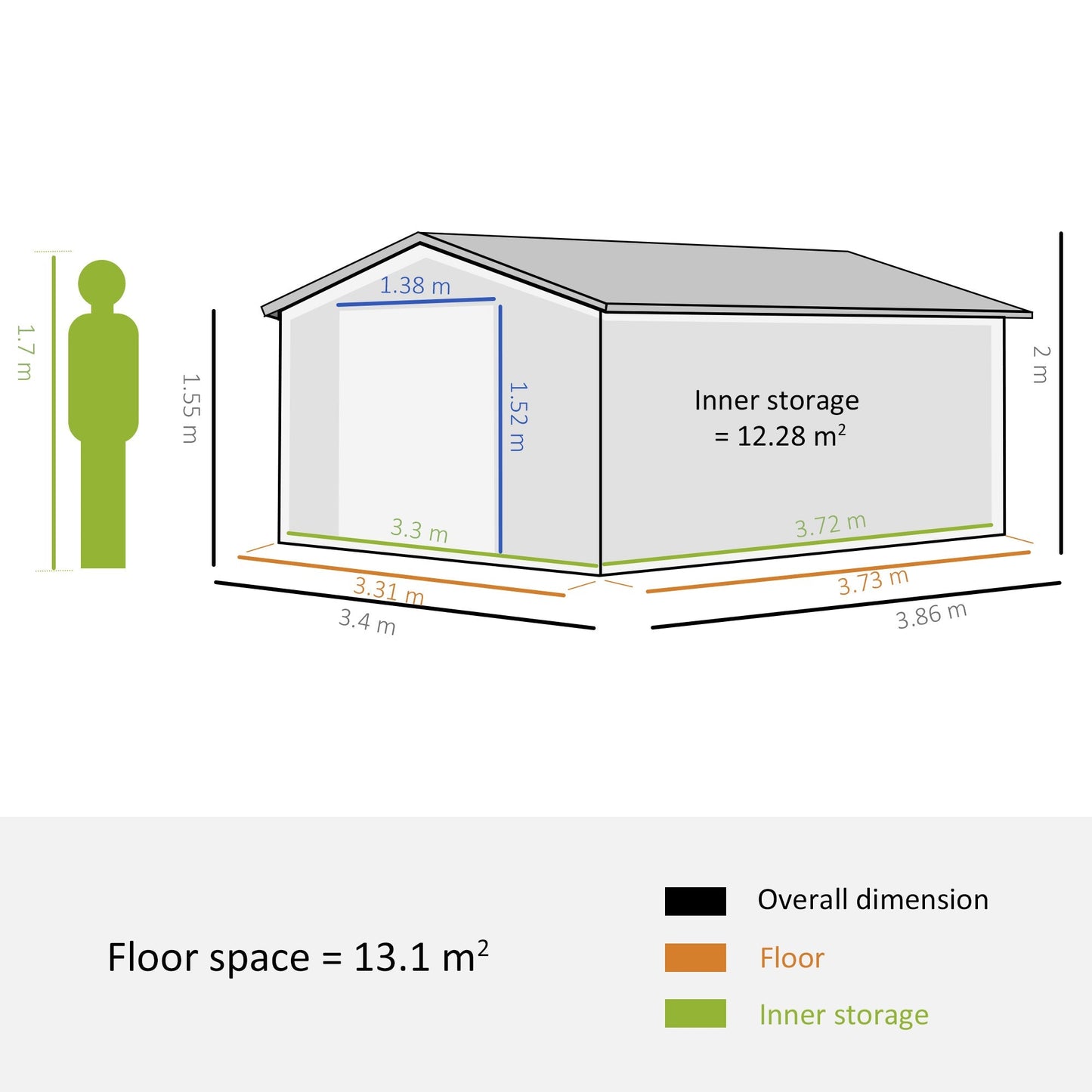 Galvanised 12.5 x 11' Sliding Double Door Apex Garden Shed Steel Green by Steadfast