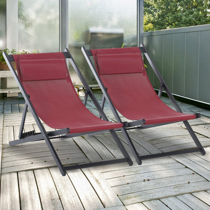 Set of 2 Folding Garden Beach Aluminium Frame Deck Chairs Deckchairs Seaside Folding Garden Patio Lounger