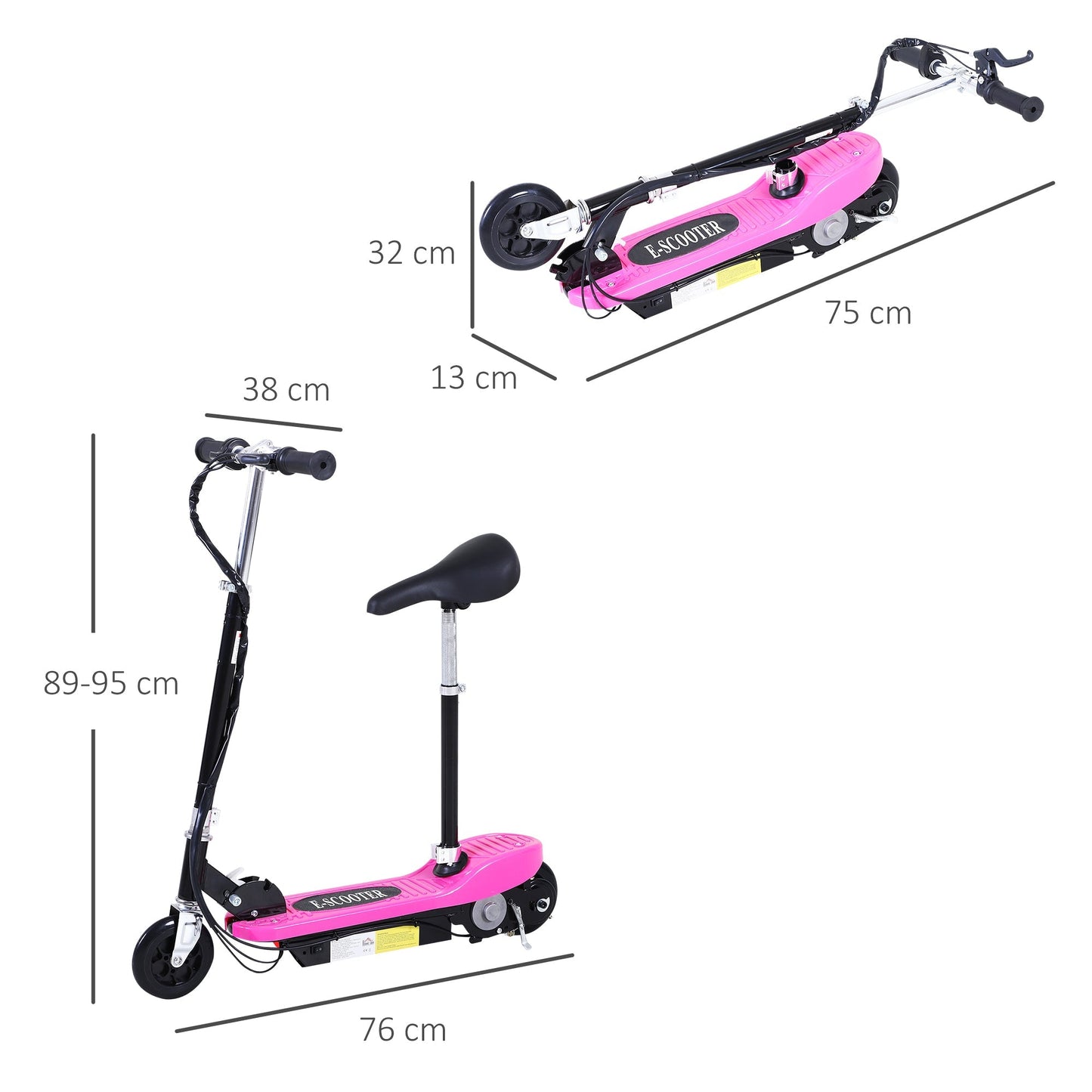 Foldable Electric Scooter Ride on for Kids 12V 120W W/Brake Kickstand-Pink