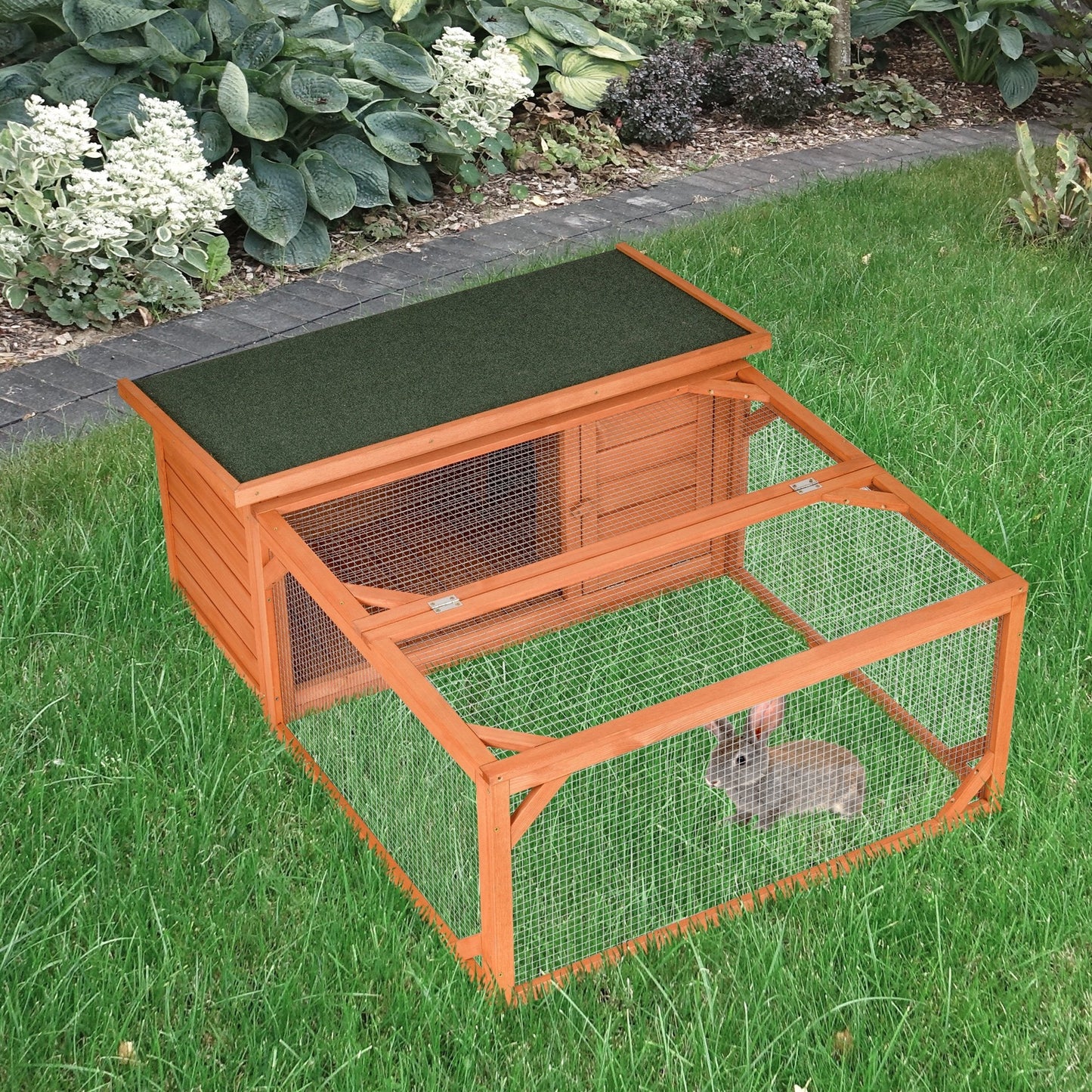 PawHut Rabbit Hutch Off-ground Small Animal Guinea Pig House 125.5 x 100 x 49cm