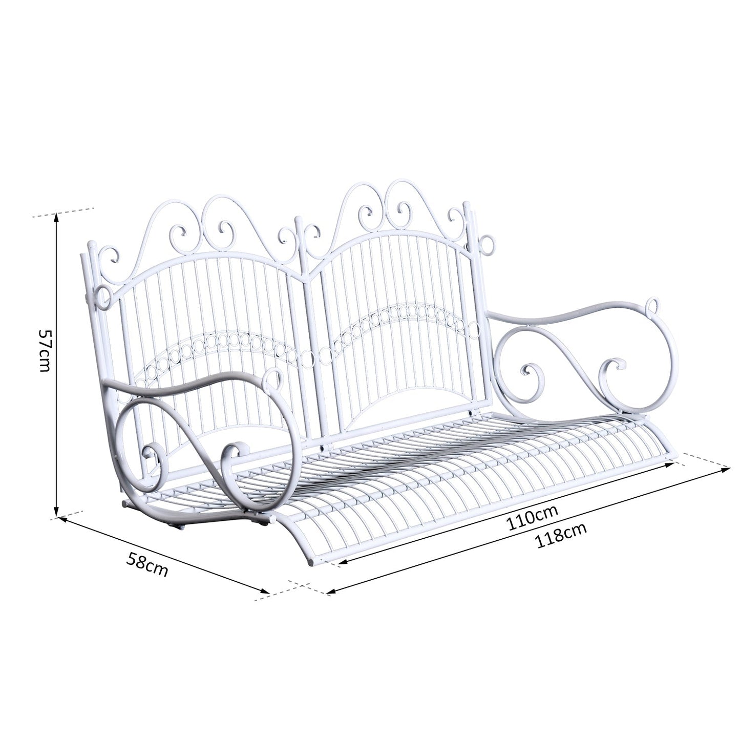 Garden Bench Outdoor Metal 2 Seater Swing Chair Hanging Hammock Garden Furniture Balcony White - 118Lx 58W x 57H cm