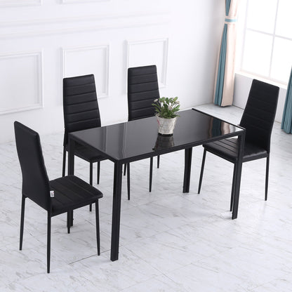 Modern Rectangular Dining Table for 4 People Glass Kitchen Table with Tempered Glass Top and Metal Legs for Dining Room