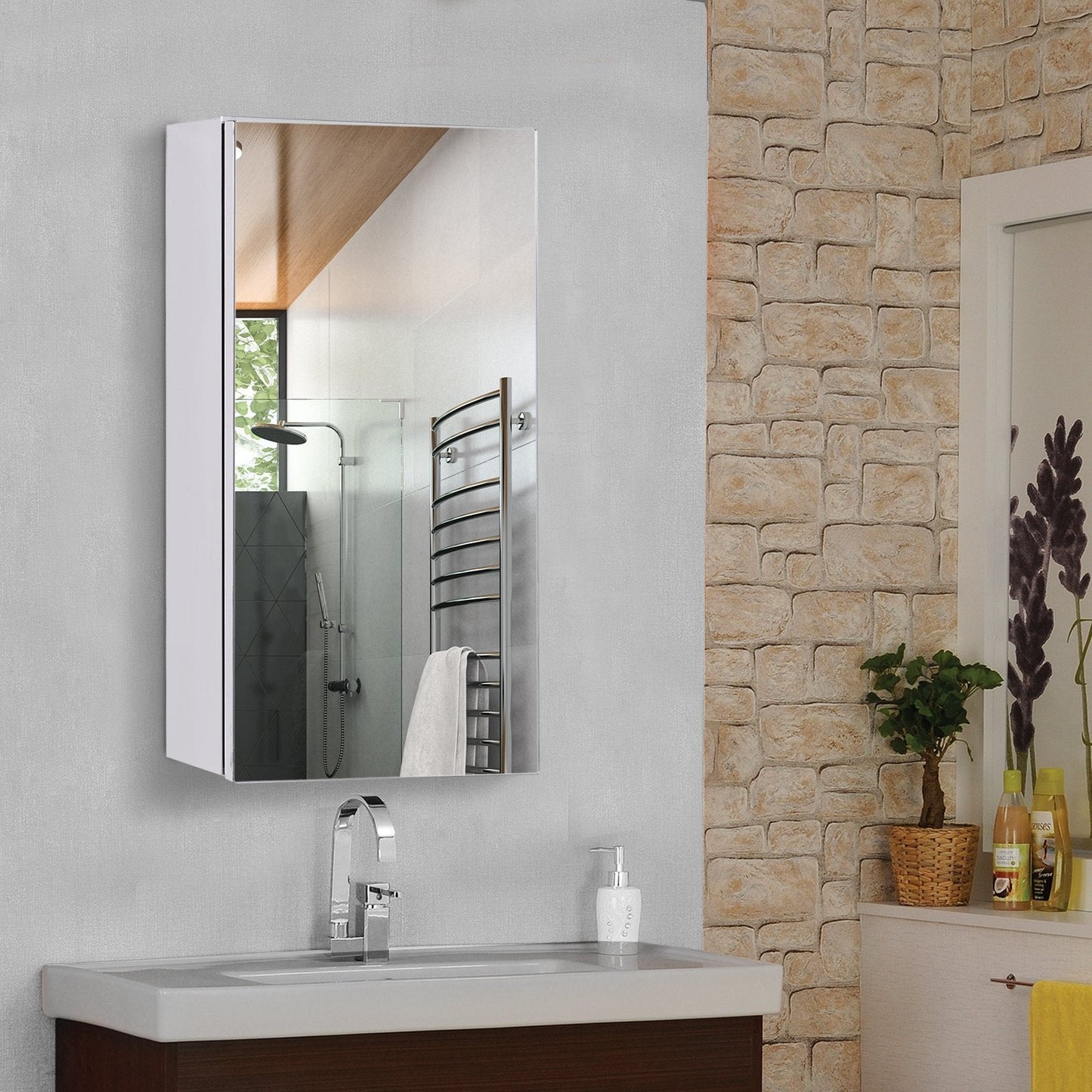 Stainless Steel Wall-mounted Bathroom Mirror Storage Cabinet 300mm W