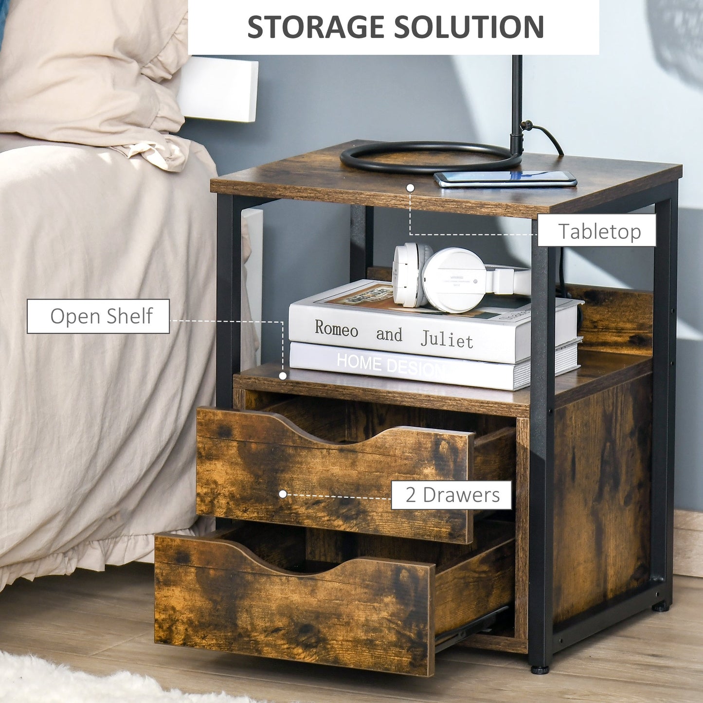 Homcom Industrial Side Table With Drawer