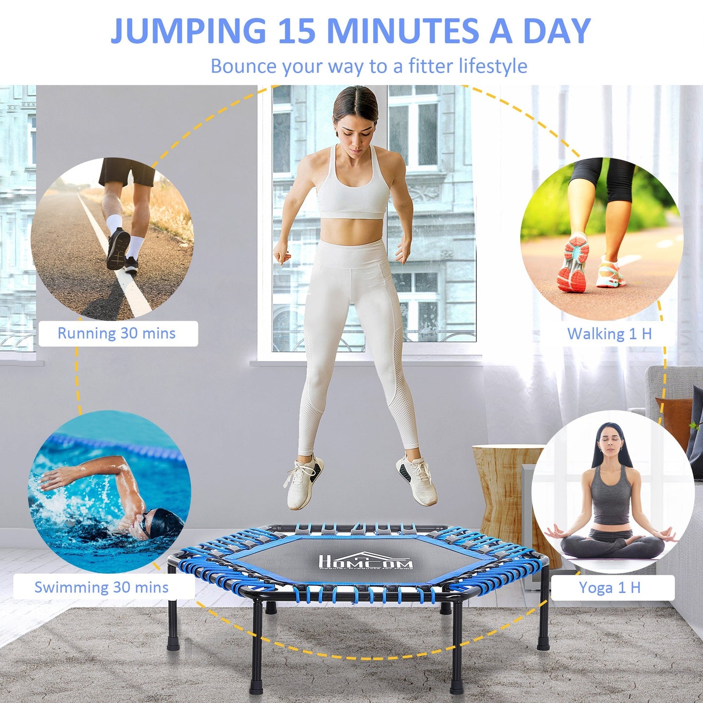 40" Mini Hexagon Steel Frame Trampoline with Anti-slip Rubber Pads Blue