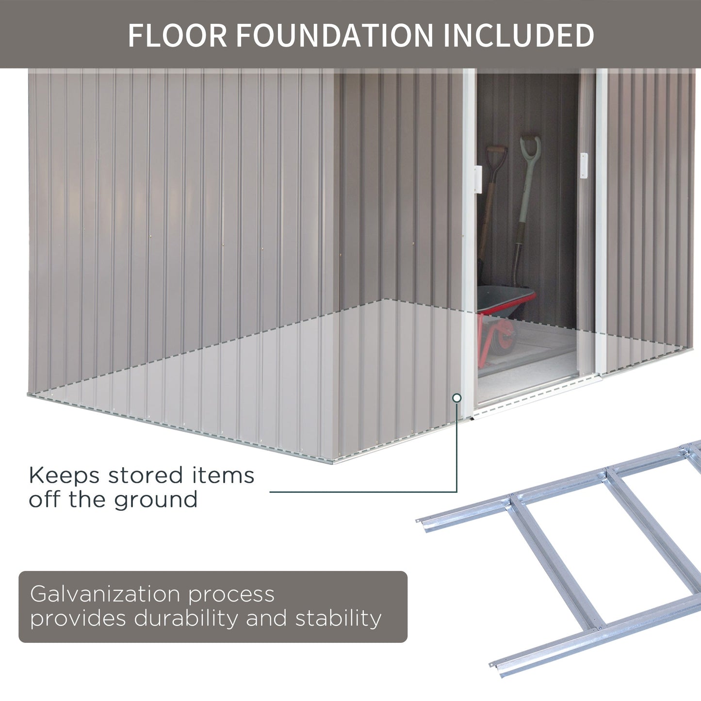 Galvanised 9 x 6' Double Door Reverse Apex Garden Shed With Ventilation Steel Grey by Steadfast