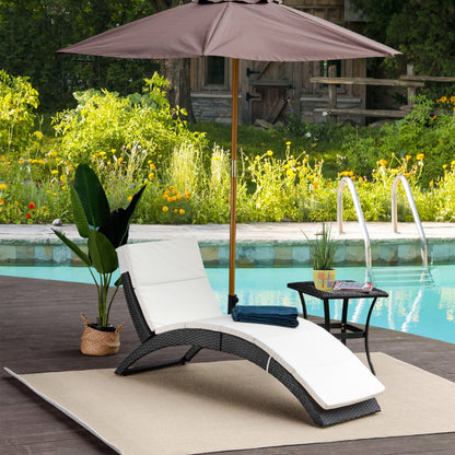 Outdoor Foldable PE Rattan Sun Lounger with Soft Padded Cushion