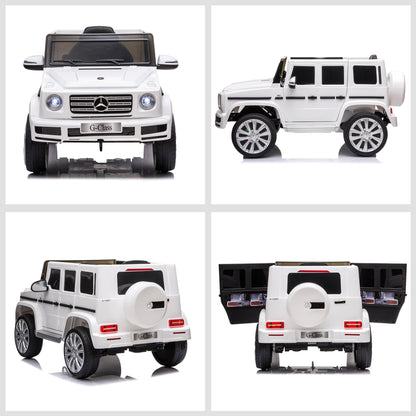 Homcom Compatible 12V Battery-powered 2 Motors Kids Electric Ride On Car Mercedes Benz G500 Toy with Parental Remote Control Music Lights MP3 Suspension Wheels for 3-8 Years Old White