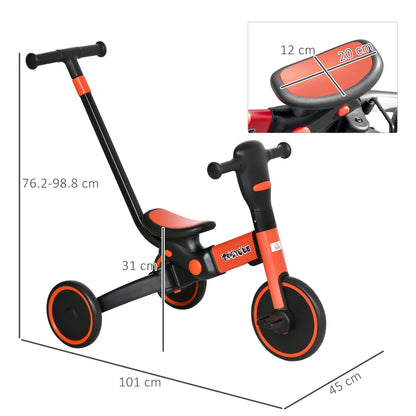 4-In-1 Tricycle For Kids Baby Trike With Adjustable Push Handle Detachable Foot Rest For 18-60 Months Red