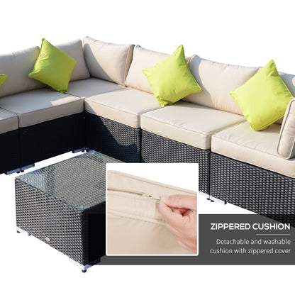 8-Pieces PE Rattan Corner Sofa Set with Thick Cushions