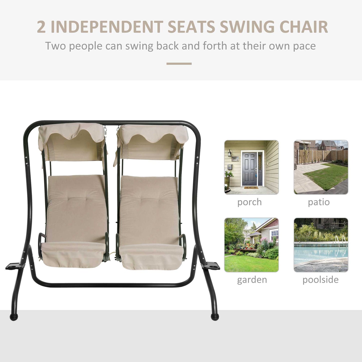 Outsunny Canopy Swing Chair Modern Garden Swing Seat Outdoor Relax Chairs W/ 2 Separate Chairs