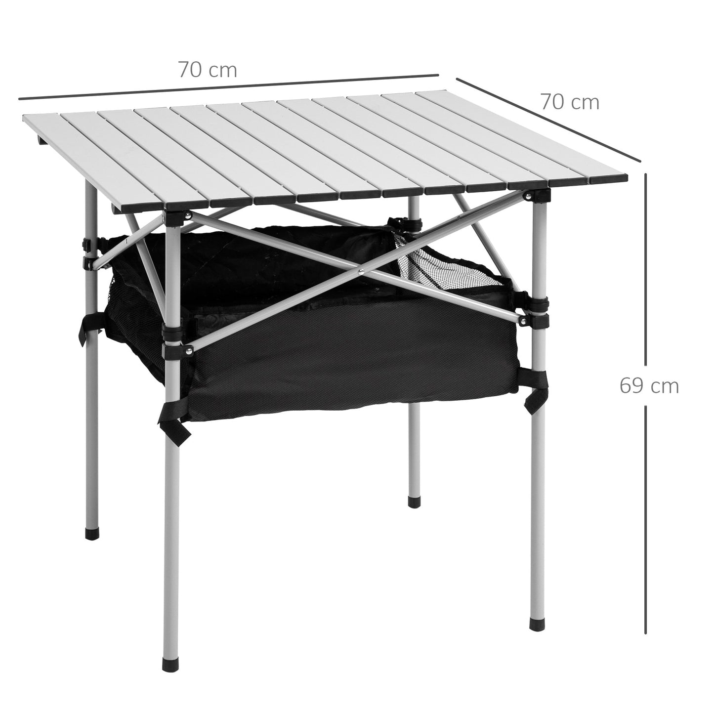 Aluminum Roll-Top Table w/ Mesh Bag Camping Outdoor Dining Foldable w/ Steel Frame Picnic Lightweight Hiking Furniture Desk