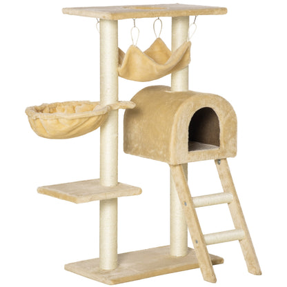 PawHut Cat Tree Tower Kitten Activity Center Scratching Post w/Hammock Condo Bed Basket