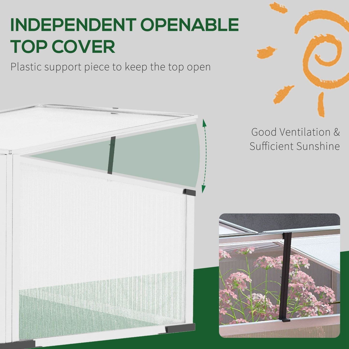 Cold Frame Greenhouse Polycarbonate Grow House w/ Independent Tops