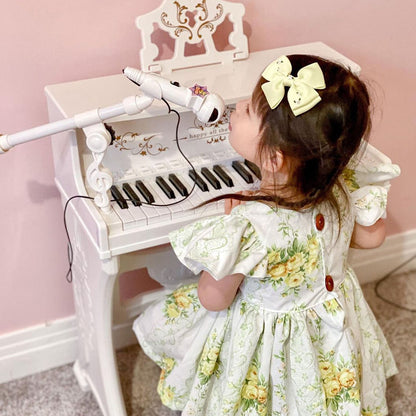 37 Keys Kids Piano Mini Electronic Keyboard Light Kids Musical Instrument Educational Game Children Grand Piano Toy Set w/Stool & Microphone & Music Stand White