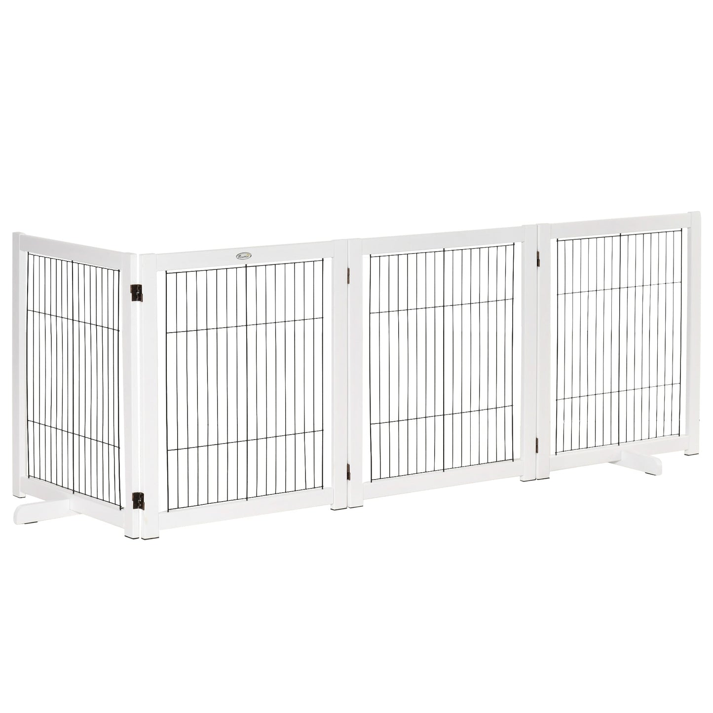 PawHut Freestanding Folding Pet Gate 4 Panels Dog Puppy Barrier with Support Feet