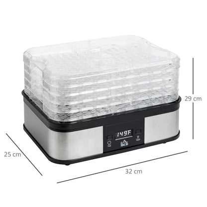 245W 5Kg Five Tray Food Dehydrator With Timer Silver